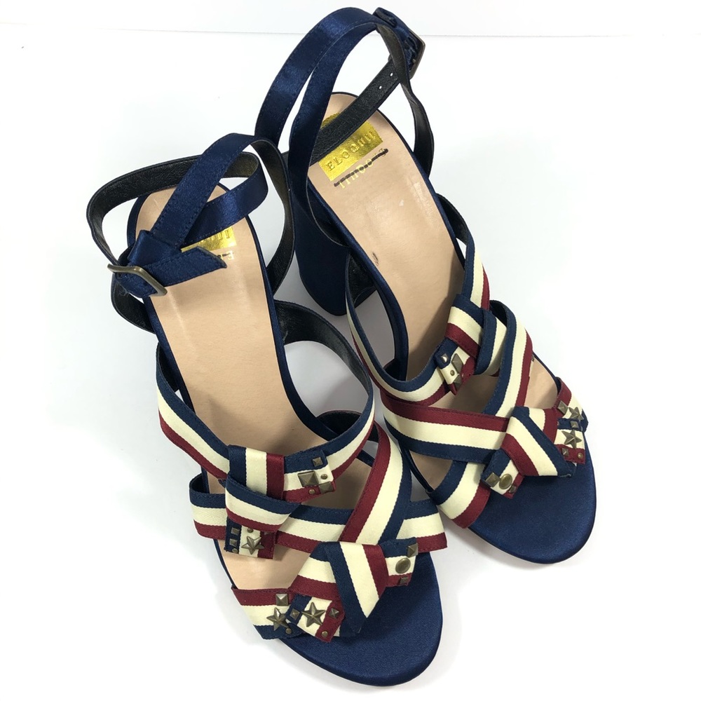 NWOB Eloquii Jules Blue Red White Stud Block Heels - Picture 4 of 8